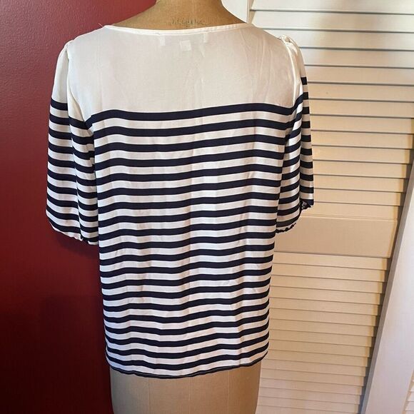 LOFT | navy & cream stripe short sleeve blouse XS - Picture 4 of 5